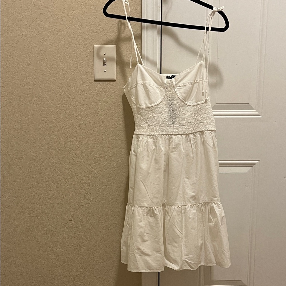 Smocked White Midi Sundress with Adjustable Tie Straps